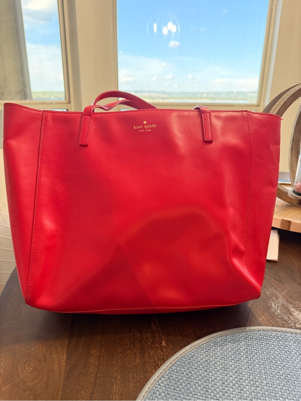 kate spade Bright Red Leather Tote with Gold Logo